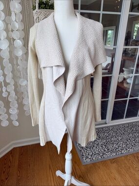 Sherpa Jersey Cream Open-Front Women's Waterfall Cardigan Sweater